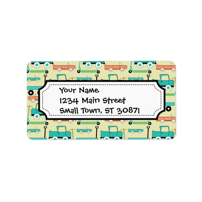 Summer Retro Wheels Scooters Cars Wagons Trucks Label (Front)