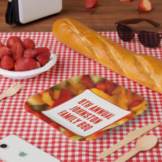 Summer Reunion Vibrant Photo BBQ Family Picnic Paper Plate