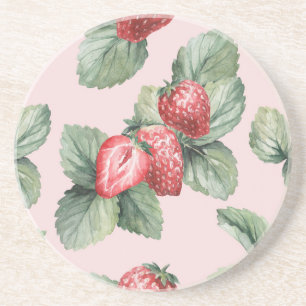 Summer Ripe Strawberries: Watercolor Pink Coaster