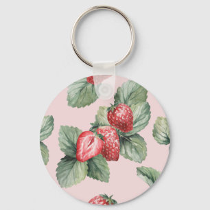 Summer Ripe Strawberries: Watercolor Pink Keychain