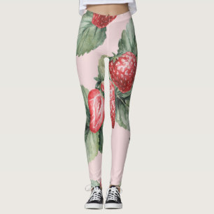 Summer Ripe Strawberries: Watercolor Pink Leggings