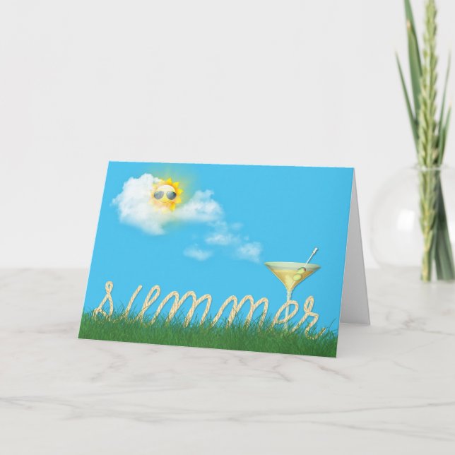 summer rope text in grass with martini card (Front)