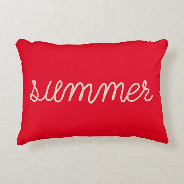 summer rope text on red accent pillow (Front)