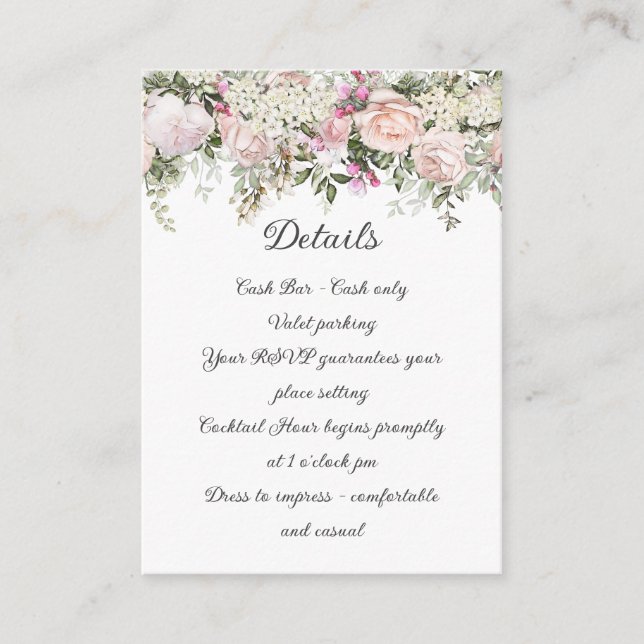 Summer Rose Floral Details  Enclosure Card (Front)