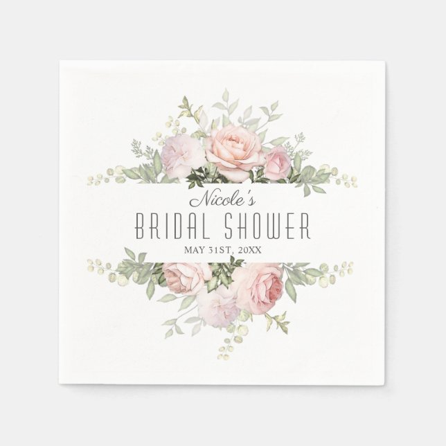 Summer Rose Garden Bridal Shower Napkin (Front)
