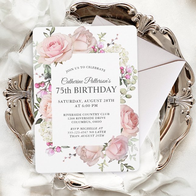 Summer Rose Garden Floral 75th Birthday Party Invitation (Creator Uploaded)