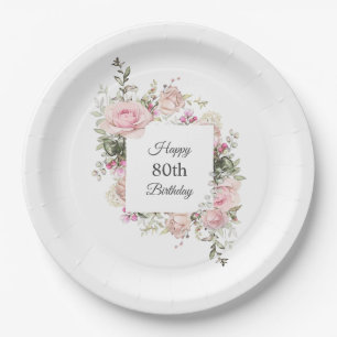 Summer Rose Garden Floral Birthday with Age Paper Plate