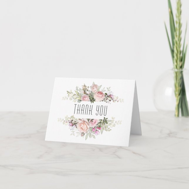 Summer Rose Garden Floral Thank You Card (Front)