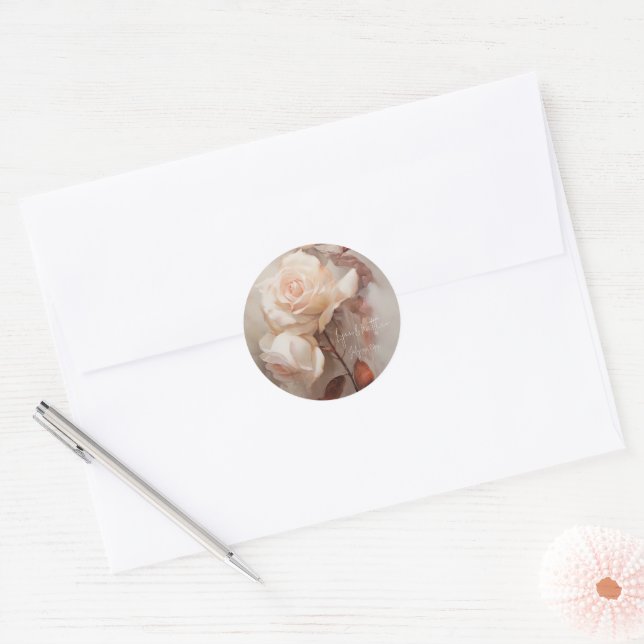 Summer Roses Elegant Wedding  Classic Round Sticker (Envelope)