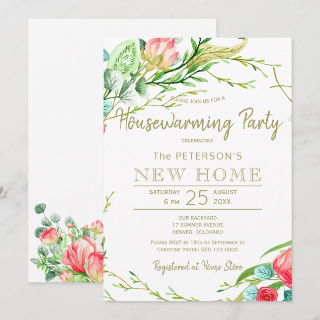 Summer roses garden elegant chic new home party invitation (Front/Back)