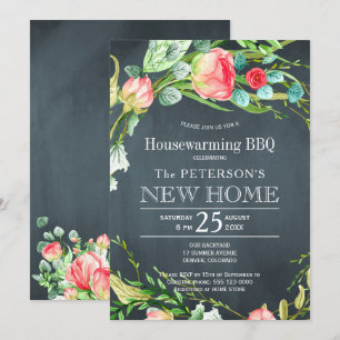Summer roses garden rustic new home bbq invitation