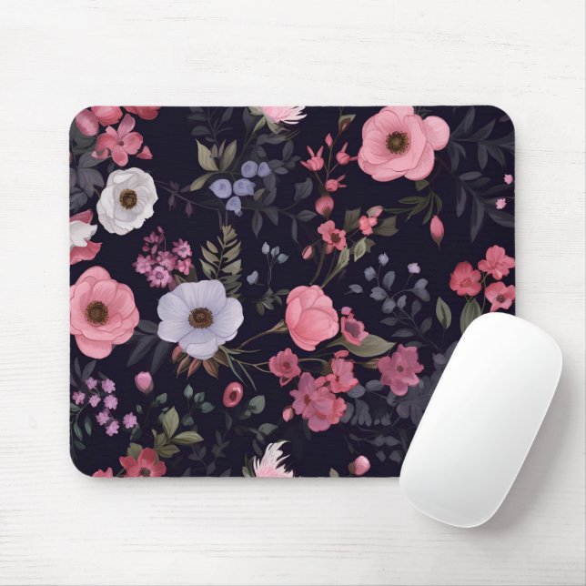Summer Roses On Black Mouse Pad (With Mouse)