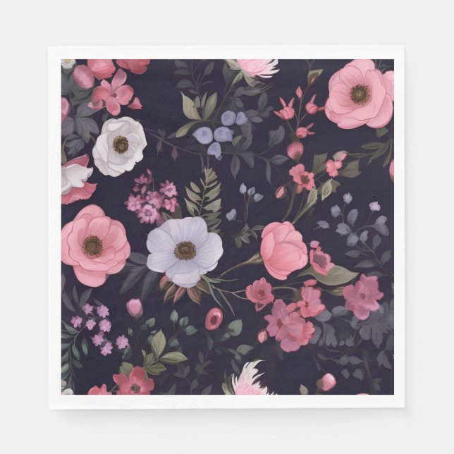 Summer Roses On Black Napkin (Front)