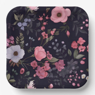 Summer Roses On Black Paper Plate