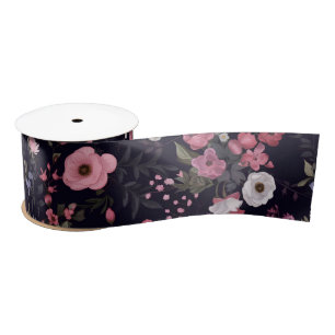 Summer Roses On Black Satin Ribbon