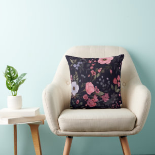 Summer Roses On Black Throw Pillow