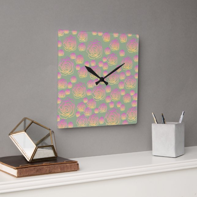 Summer Roses Square Wall Clock (Office)