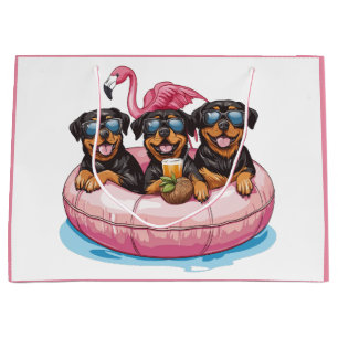 Summer Rottweiler Dogs Flamingo Pool Tube Large Gift Bag