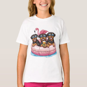 Summer Rottweiler Dogs Flamingo Pool Tube T-Shirt