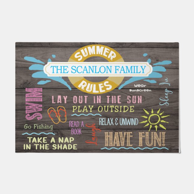 Summer Rules Personalized Mat, Pool Family  Doormat (Front)