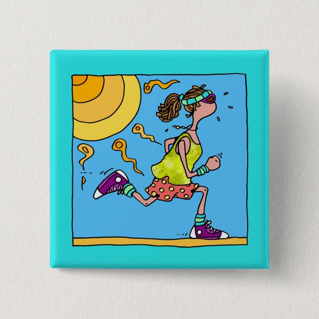 summer runner (woman) 2 inch square button (Front)