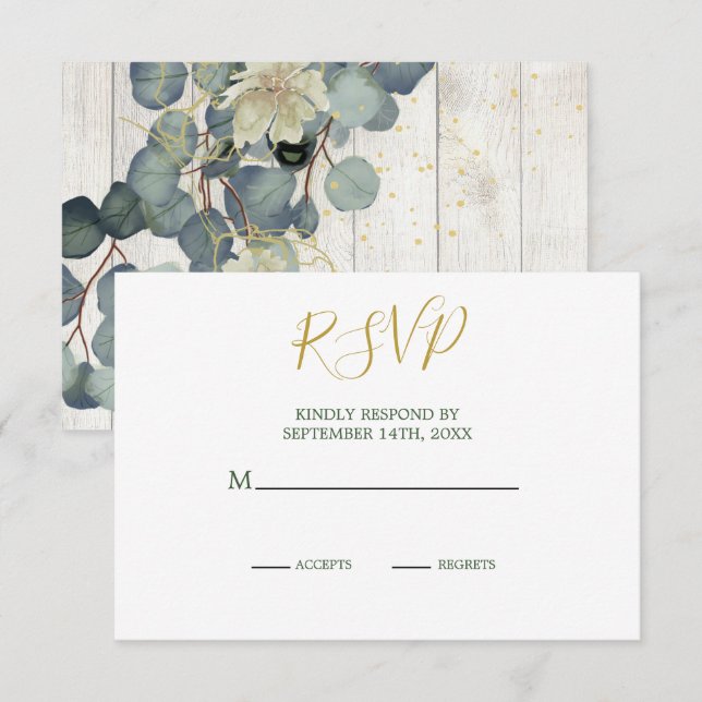 Summer Rustic Wood Elegant Gold Wedding RSVP Card (Front/Back)