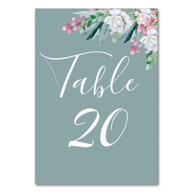 Summer Sage Green Wedding Table Number (Front)