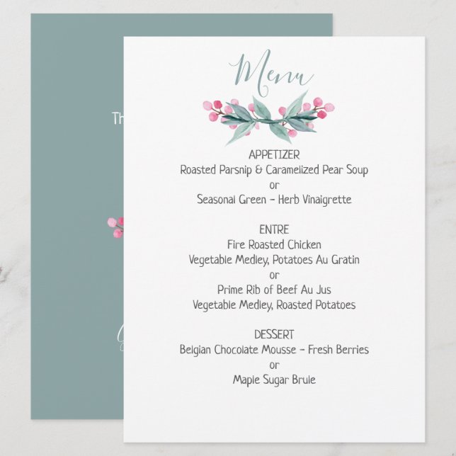 Summer Sage Wedding Menu (Front/Back)