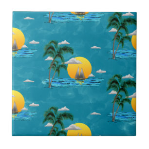 Summer Sailboat Sunset Nautical Coastal Beach Tile