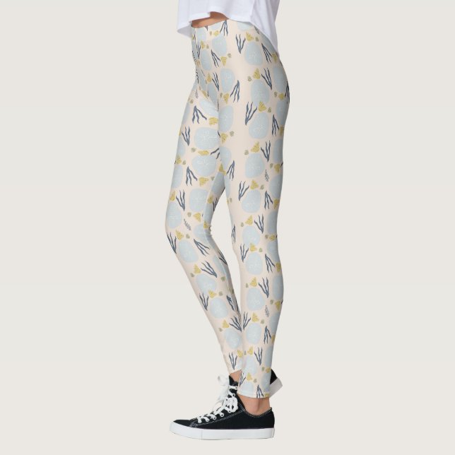 Summer Sand Dollar Botanical Beach Pattern Legging (Left)