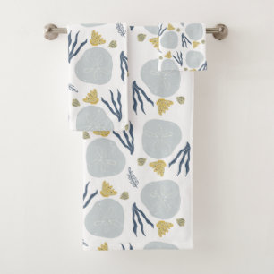 Summer Sand Dollar Seashells Beach Pattern Bath Towel Set