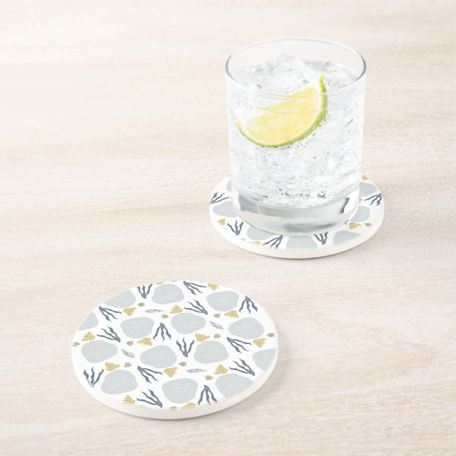 Summer Sand Dollar Seashells Beach Pattern Beach   Coaster (Side)