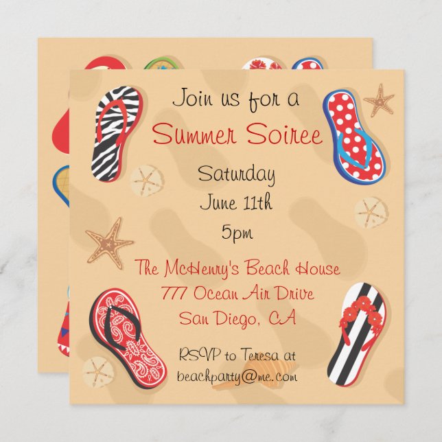 Summer Sandals Soiree Beach BBQ Party Invitation (Front/Back)