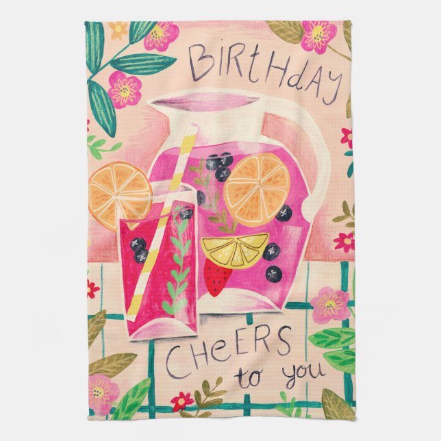 Summer sangria birthday cheers  kitchen towel (Vertical)