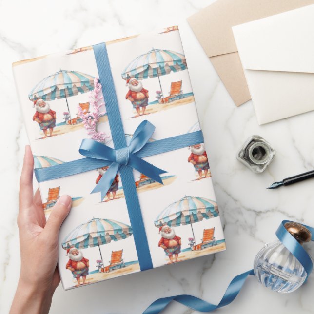 Summer Santa Beach Christmas in July Summer Party Wrapping Paper (Gifting)