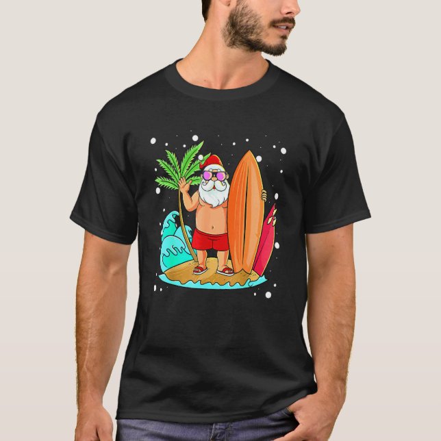 Summer Santa Claus Christmas Mele Kalikimaka Aloha T-Shirt (Front)