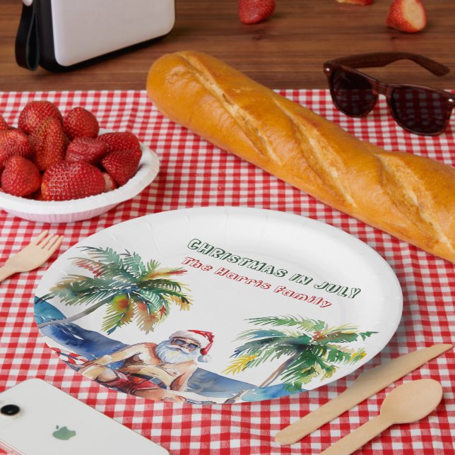 Summer Santa I Christmas In July  Paper Plate (Picnic)