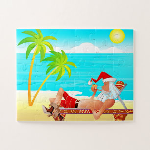 SUMMER SANTA ON BEACH JIGSAW PUZZLE