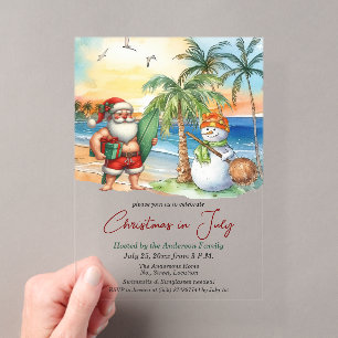 Summer Santa & Snowman Christmas in July Acrylic Invitations