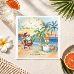 Summer Santa & Snowman Christmas in July Napkin