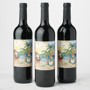 Summer Santa & Snowman Christmas in July Wine Label
