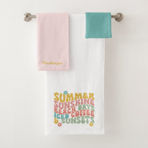 Summer Saying Retro Beach Iced Coffee Sunsets Bath Towel Set
