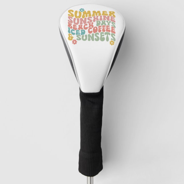 Summer Saying Retro Beach Iced Coffee Sunsets Golf Head Cover (Front)