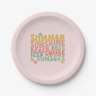 Summer Saying Retro Beach Iced Coffee Sunsets Paper Plate