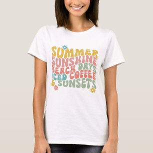 Summer Saying Retro Beach Iced Coffee Sunsets T-Shirt