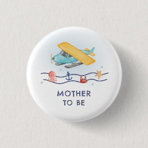Summer Sea Airplane Mother To Be Baby Shower 1 Inch Round Button