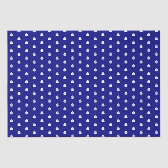 Summer Sea Nautical Sailboat Pattern on Navy Blue  Tissue Paper (Front)