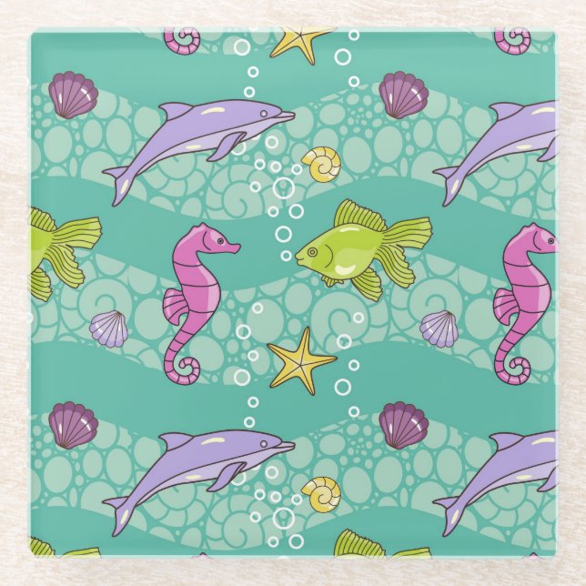 Summer Sea Pattern Glass Coaster (Front)