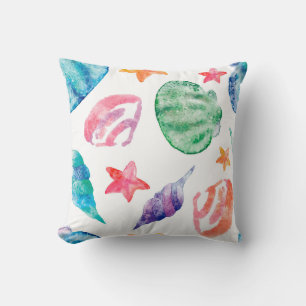 Summer Sea Shells Ocean Spirit Watercolor Throw Pillow