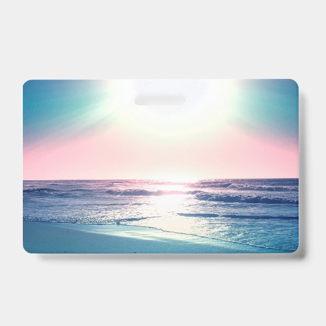 Summer Sea Sunset Tropical Beach Photo Badge (Front)
